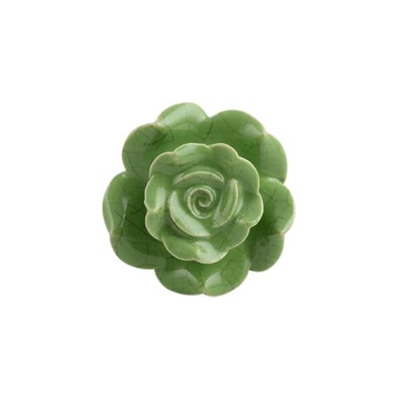 Pea Green Crackle Rose Ceramic Dresser Knob